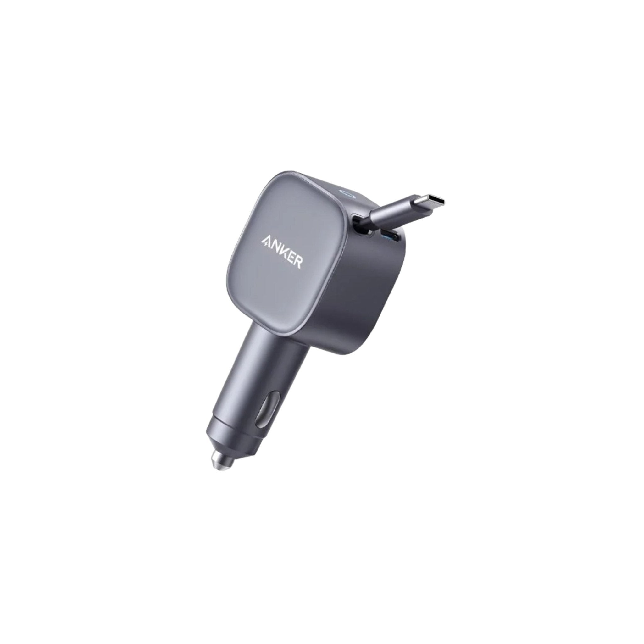 Anker 75W Nano PD Car Charger with Retractable Type-C Cable and Type-C Port - Gray